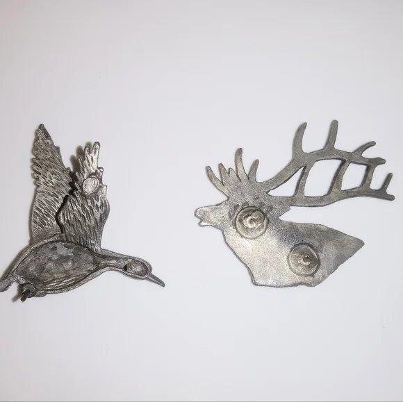 Lot 2 Pewter Animal Nature Pin Brooch Goose Duck Buck Deer - Picture 3 of 6
